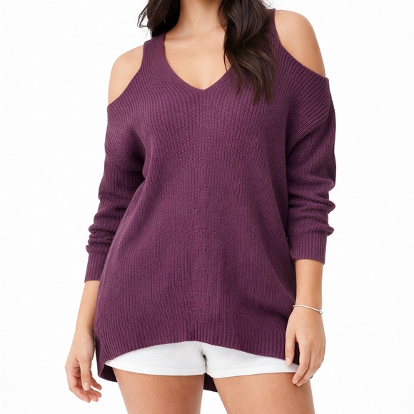 Express Purple Cold Shoulder Sweater - Picture 1 of 5